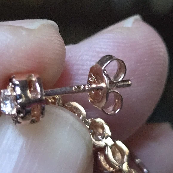 White topaz & onyx Silver & rosegold Drop Earrings - Picture 7 of 7